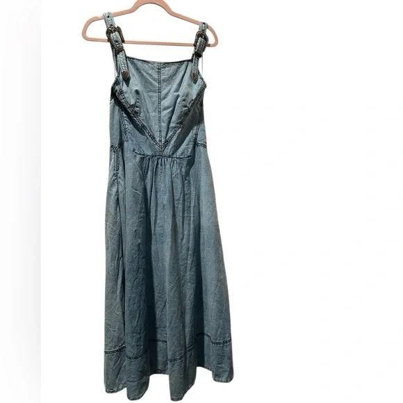 Free People Stars Align Midi Dress, Denim, Fit & Flare Dress, Blue, Size 4 - Picture 4 of 12